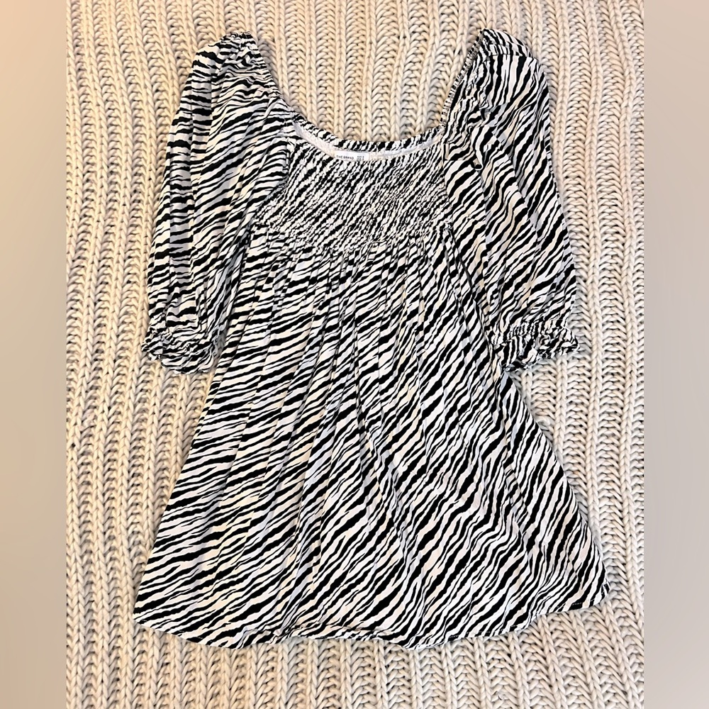 Faithfull the Brand Babydoll Zebra Dress w Puff Sleeve